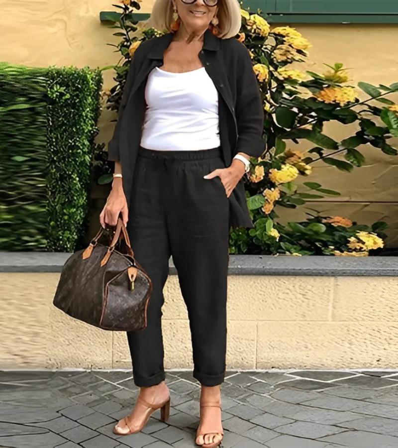 מארטינה | חליפת חולצה ומכנסיים מבד פשתן-כותנה