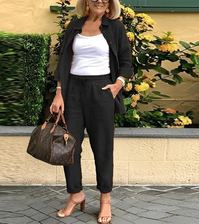 מארטינה | חליפת חולצה ומכנסיים מבד פשתן-כותנה