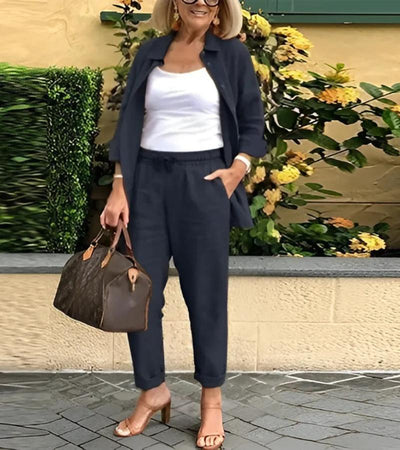 מארטינה | חליפת חולצה ומכנסיים מבד פשתן-כותנה